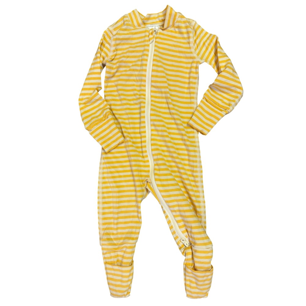 Hanna Andersson Striped One Piece Baby 3-6 mos Yellow Tencel Lyocell Zip Up